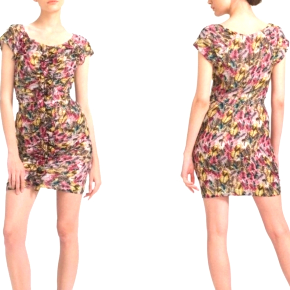 Anthropologie Leifsdottir ruched  Silk Feather Dress